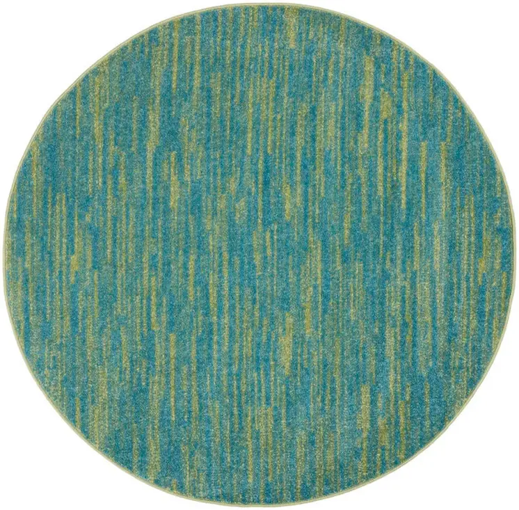 4' Blue And Green Round Indoor Outdoor Area Rug