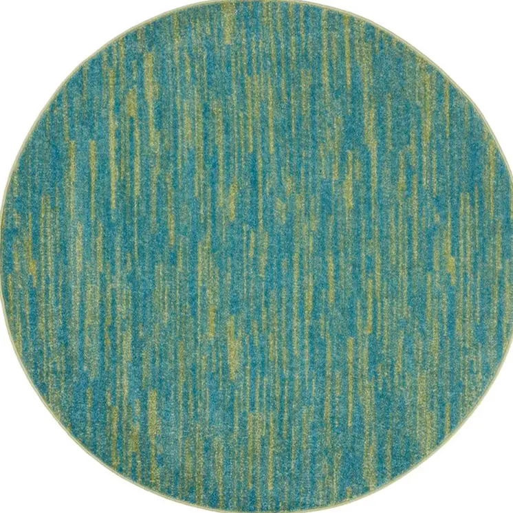 4' Blue And Green Round Indoor Outdoor Area Rug