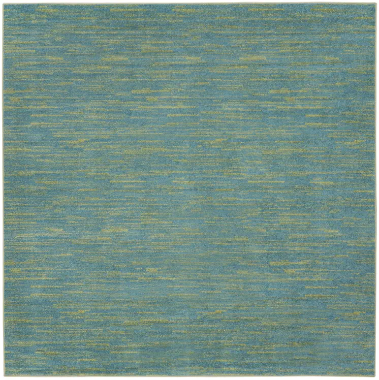 5' X 5' Blue And Green Square Indoor Outdoor Area Rug
