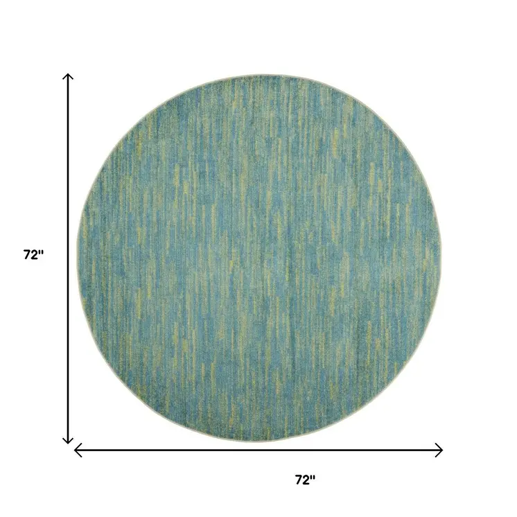 6' X 6' Blue And Green Round Indoor Outdoor Area Rug