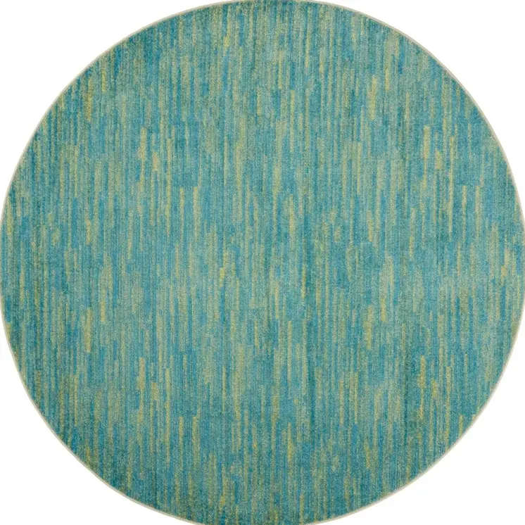 6' X 6' Blue And Green Round Indoor Outdoor Area Rug
