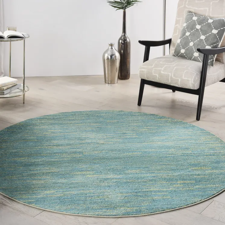 6' X 6' Blue And Green Round Indoor Outdoor Area Rug