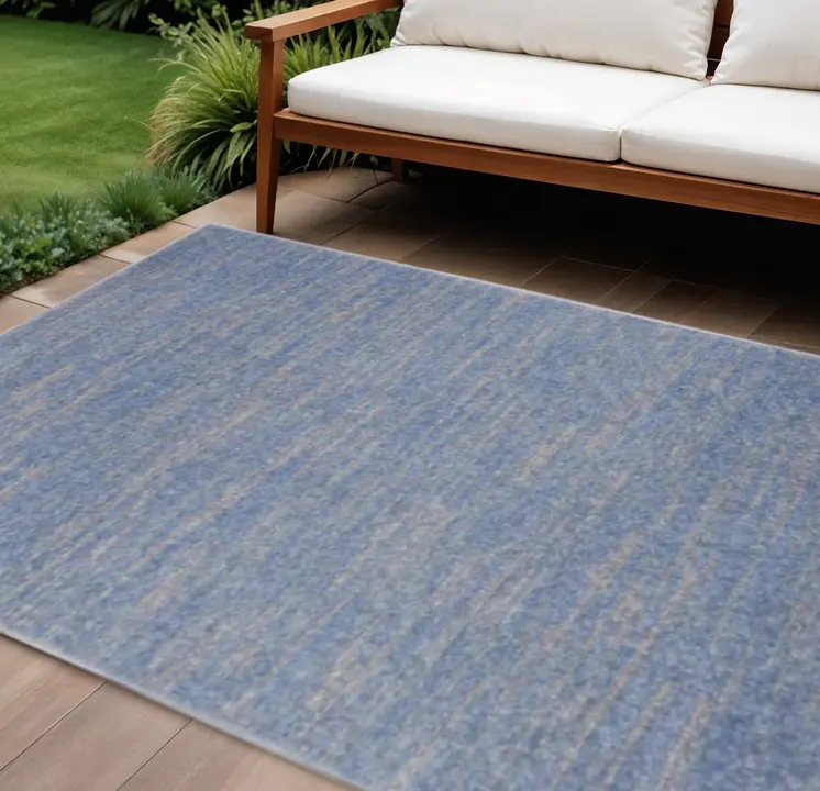 9' X 12' Blue And Gray Indoor Outdoor Area Rug