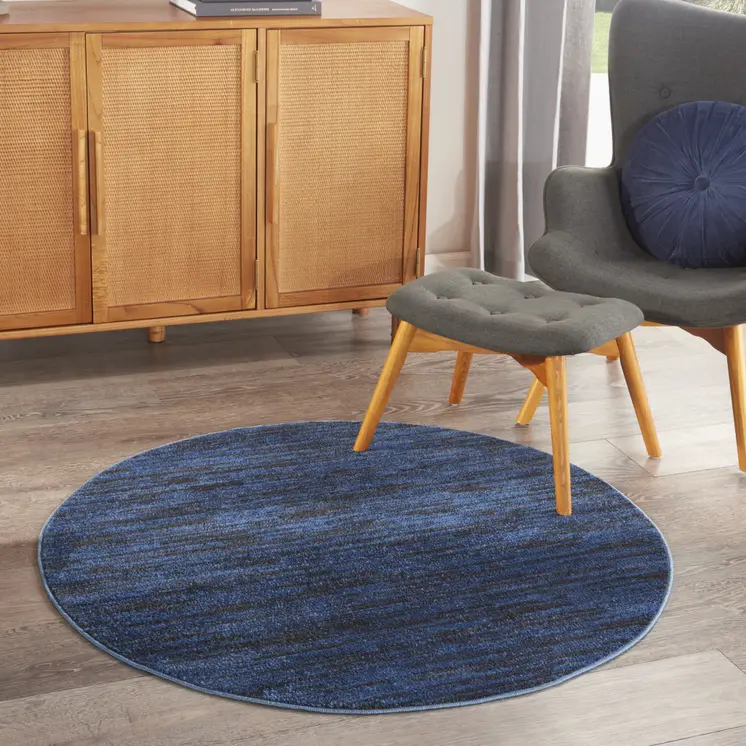 4' Blue Round Indoor Outdoor Area Rug