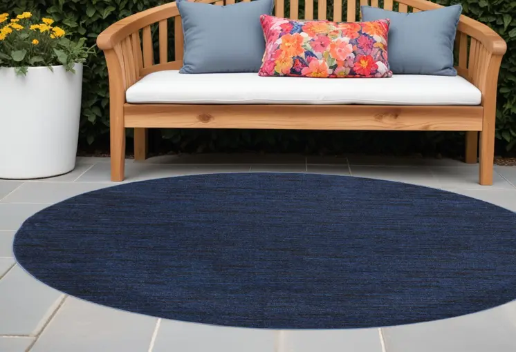 6' X 6' Blue Round Indoor Outdoor Area Rug