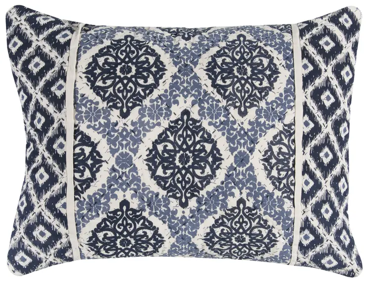 Blue And Ivory Damask King Quilt