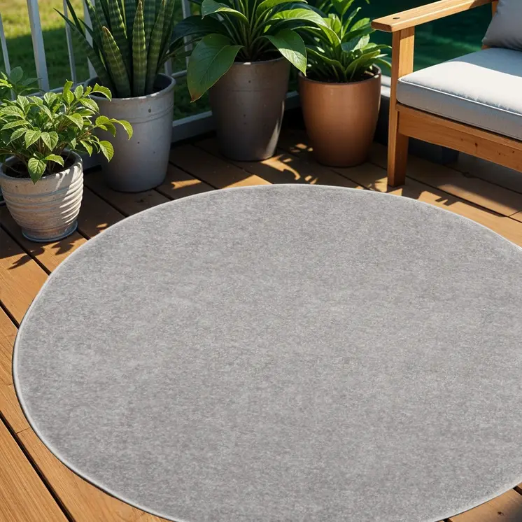 4' Gray Round Indoor Outdoor Area Rug