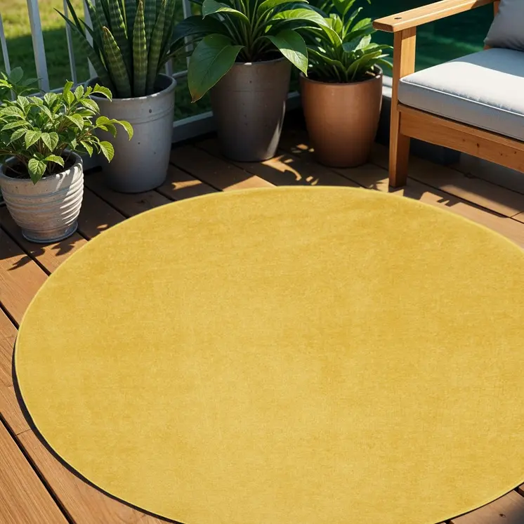 6' X 6' Yellow Round Indoor Outdoor Area Rug