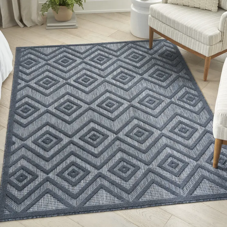4' X 6' Blue Indoor Outdoor Area Rug