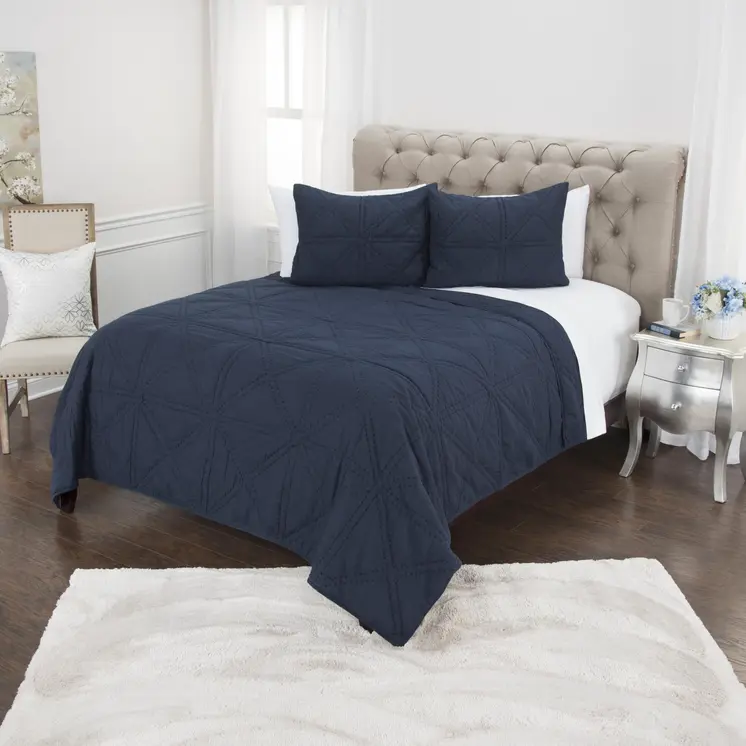 Set of Three Indigo Geometric King Quilt
