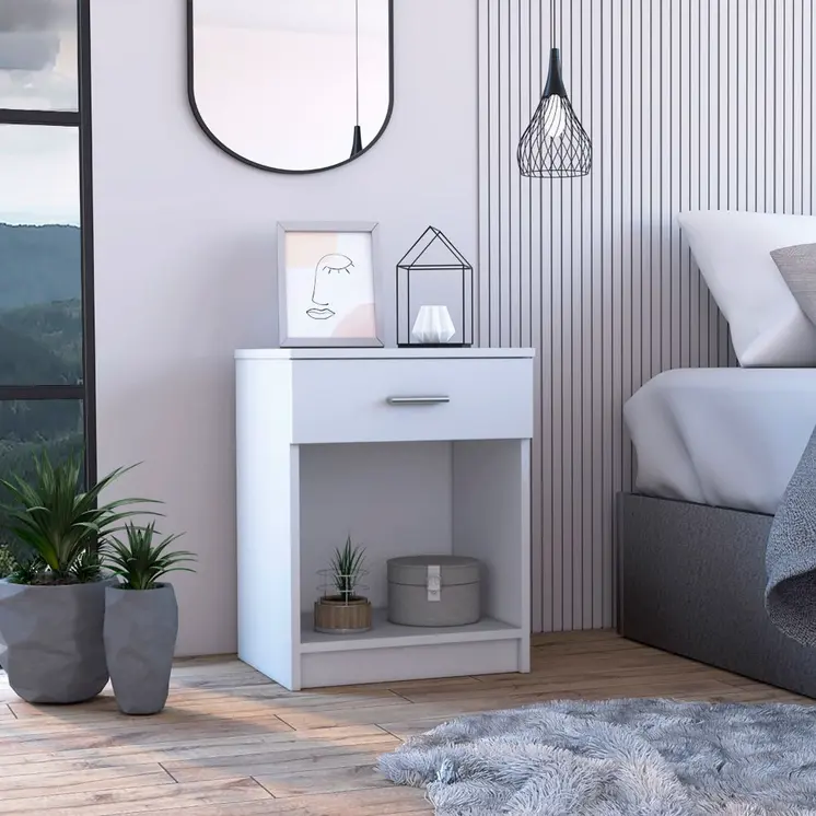 22" White Wood One Drawer Nightstand