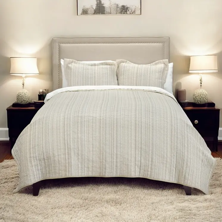 Brown And Ivory Striped King Quilt