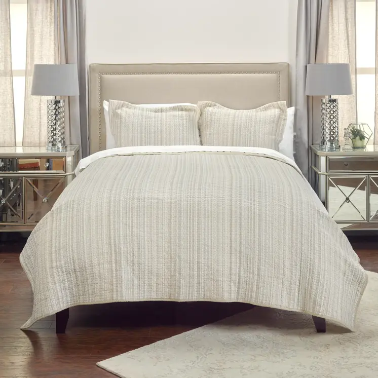 Brown And Ivory Striped Queen Quilt