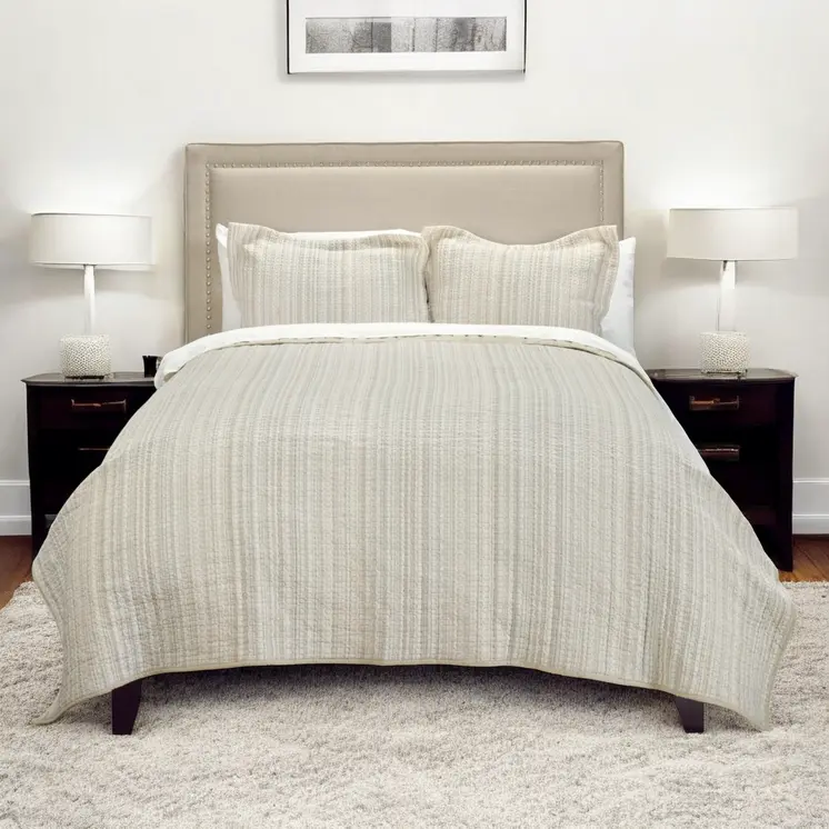Brown And Ivory Striped Queen Quilt