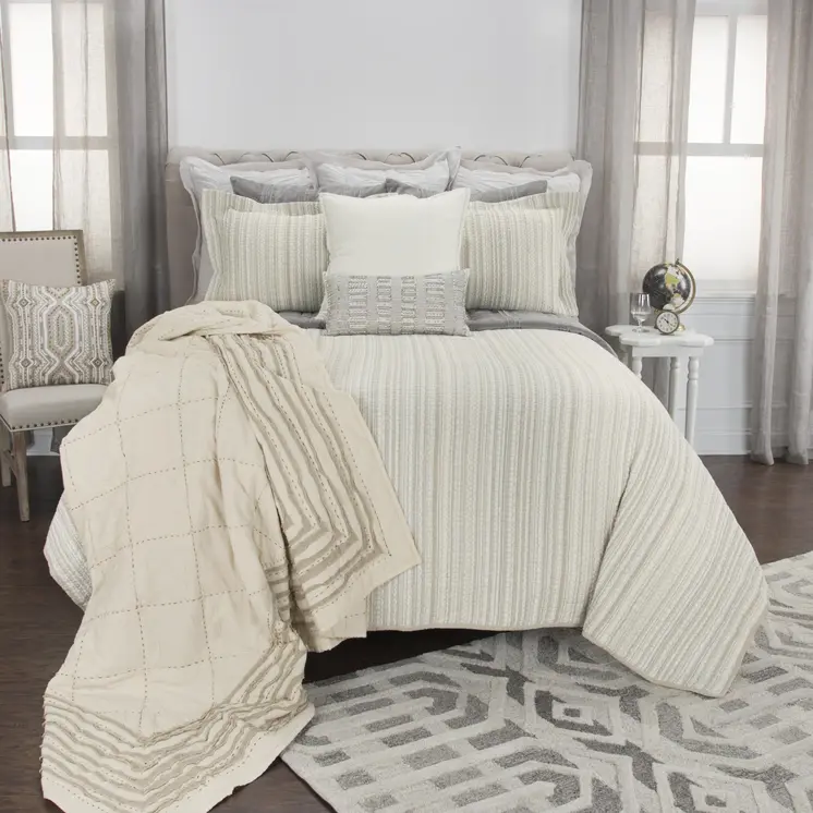Brown And Ivory Striped Queen Quilt