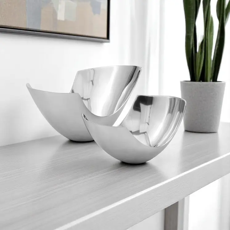 Set of Two Mod Aluminum Scoop Centerpiece Bowls