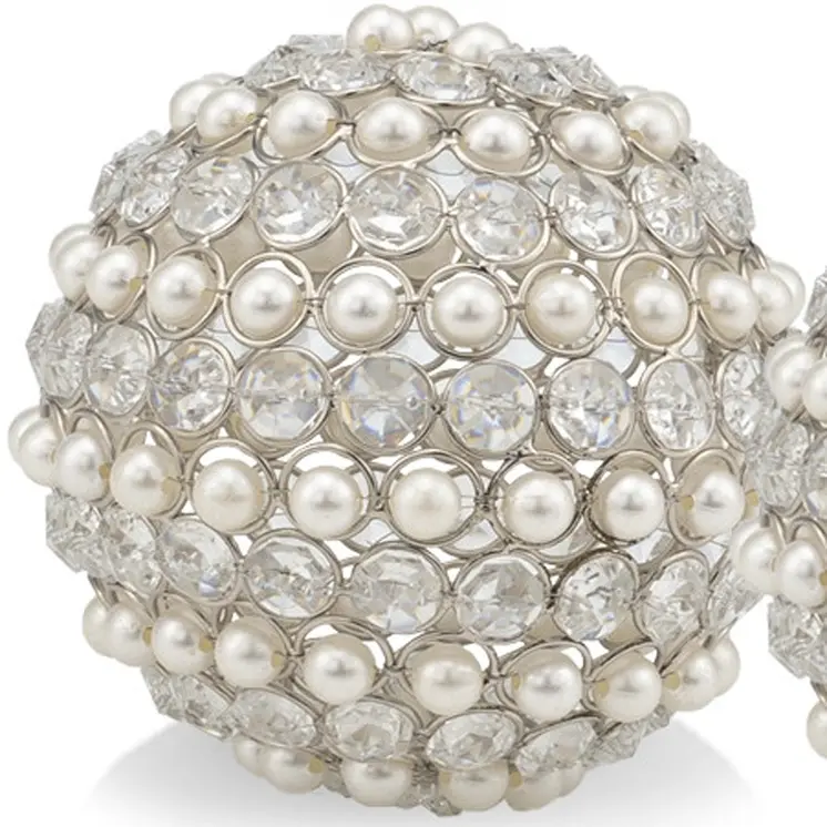 Set Of Two 4" Silver And Clear Faux Crystal Decorative Orbs
