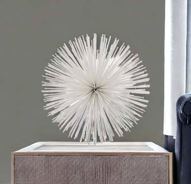 10" White Iron Decorative Orb Tabletop Sculpture