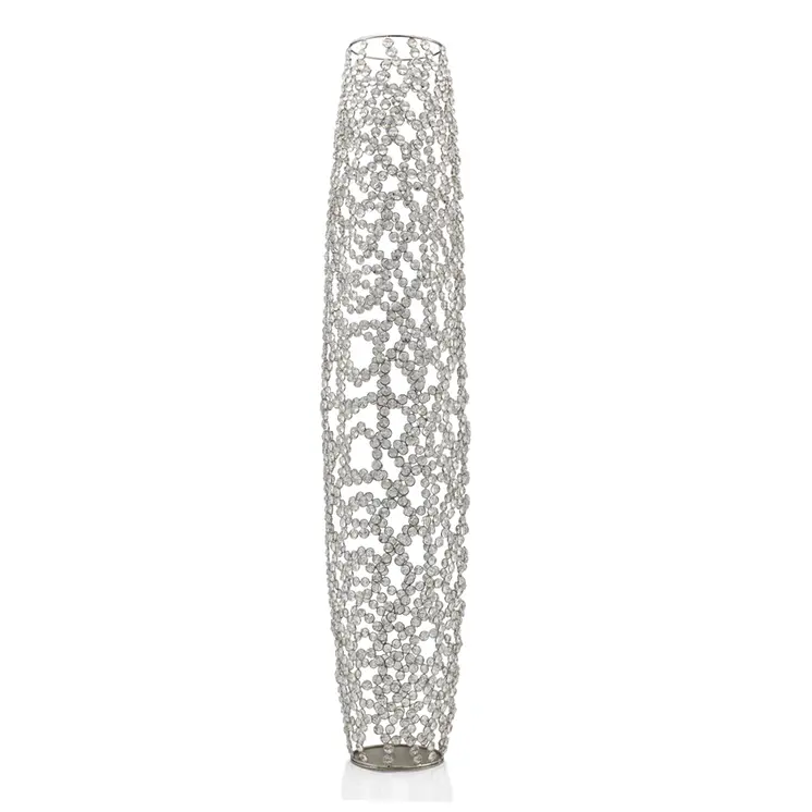 47" Silver Oval Crystal Glass Floor Vase With Faux Crystals