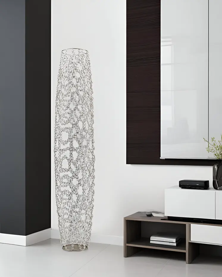 47" Silver Oval Crystal Glass Floor Vase With Faux Crystals