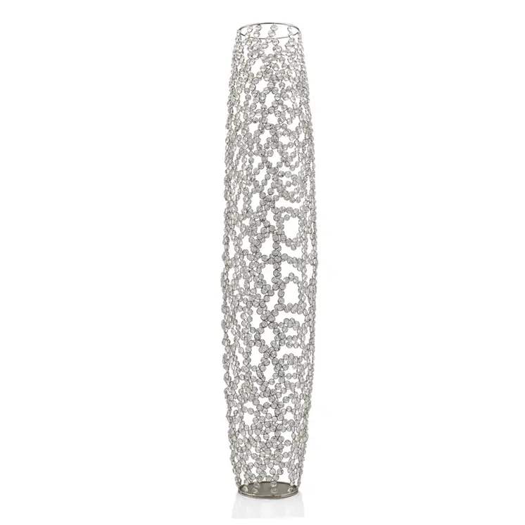 47" Silver Oval Crystal Glass Floor Vase With Faux Crystals