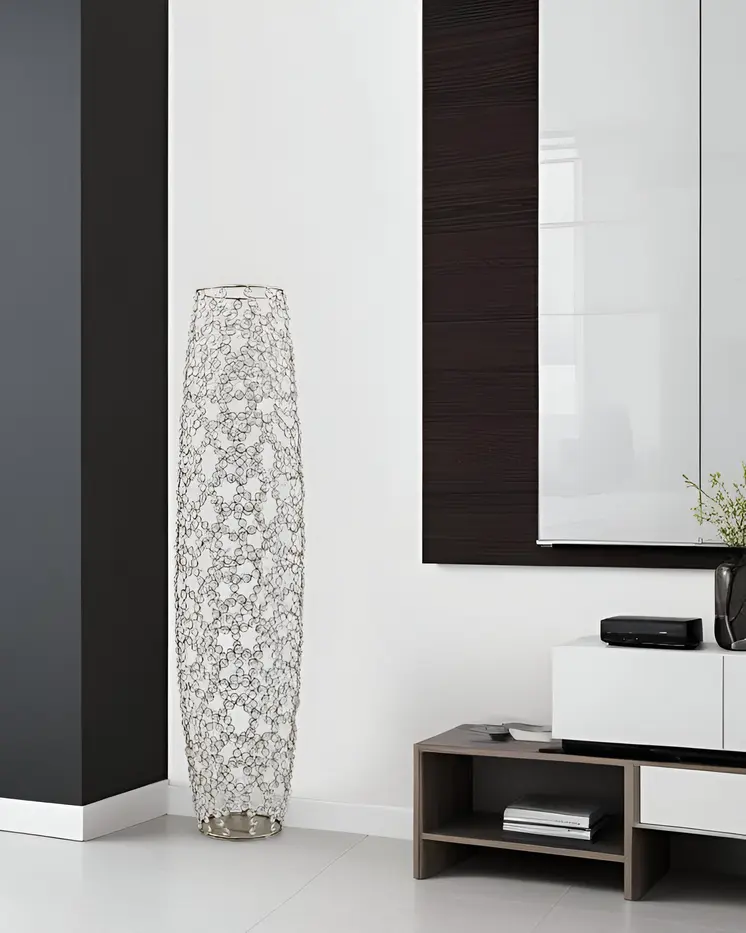 40" Silver Oval Crystal Glass Floor Vase With Faux Crystals