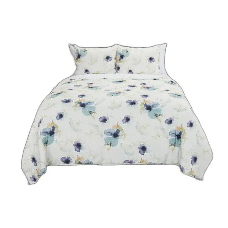 Set of Two Blue And Green Floral Twin Extra Long Quilt