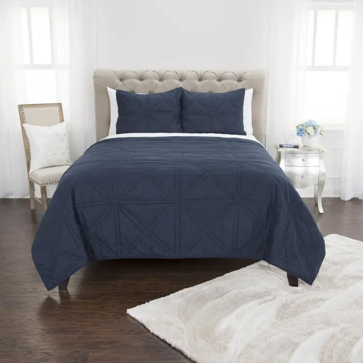 Set of Two Indigo Geometric Twin Extra Long Quilt