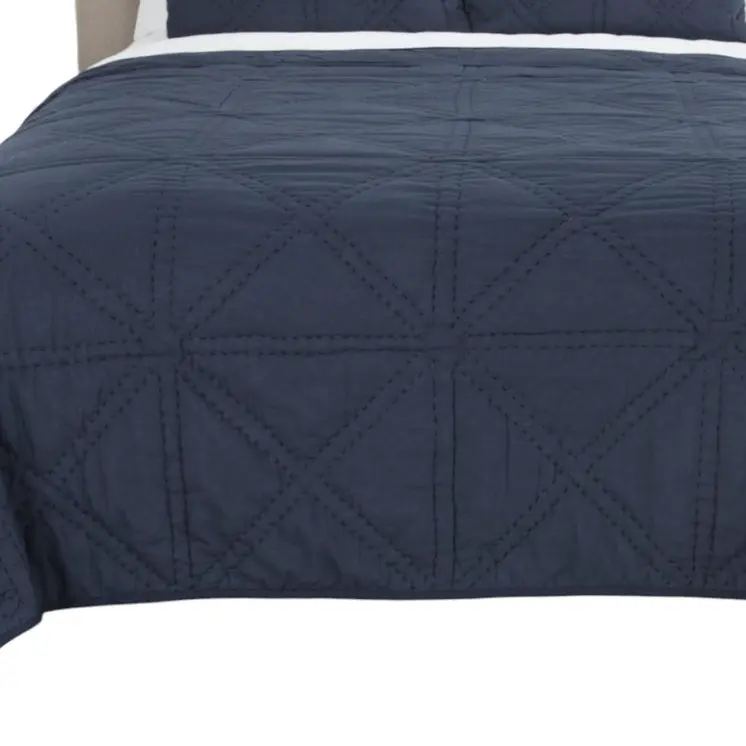 Set of Two Indigo Geometric Twin Extra Long Quilt