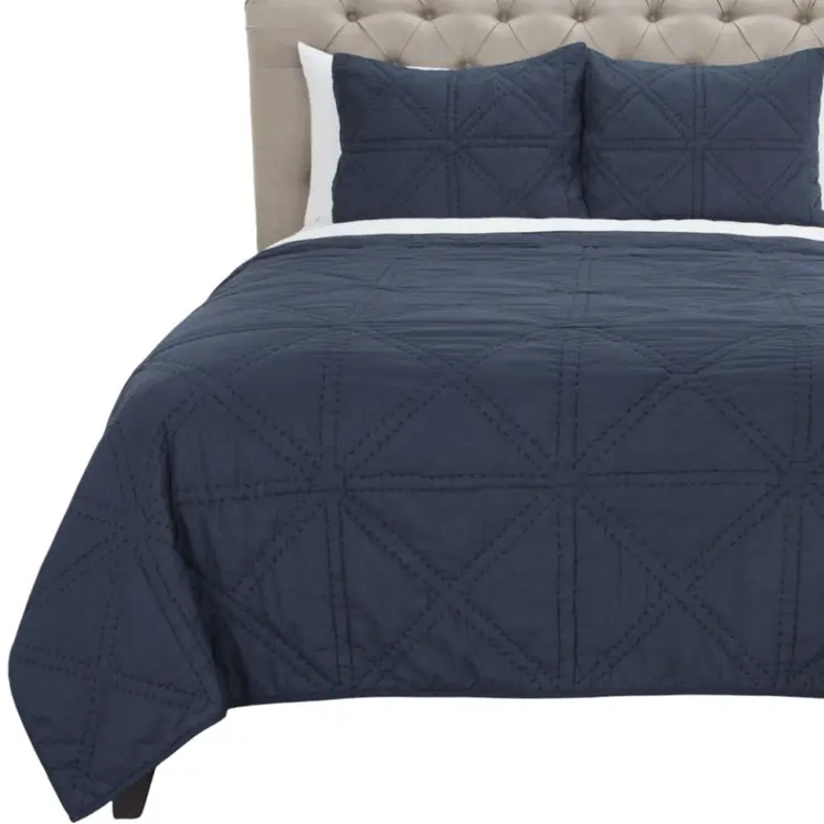 Set of Two Indigo Geometric Twin Extra Long Quilt