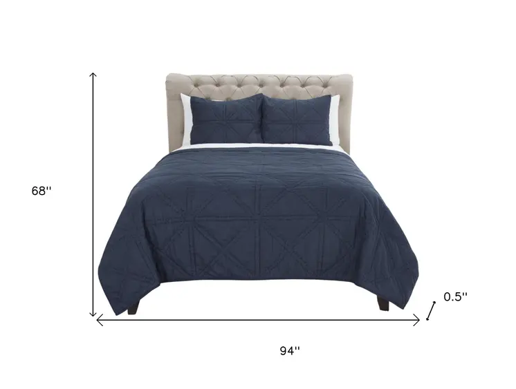 Set of Two Indigo Geometric Twin Extra Long Quilt