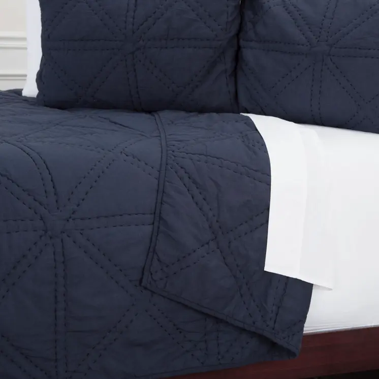 Set of Two Indigo Geometric Twin Extra Long Quilt
