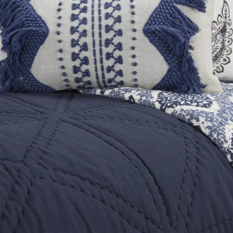 Set of Two Indigo Geometric Twin Extra Long Quilt