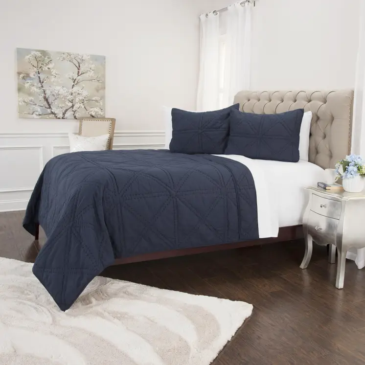 Set of Two Indigo Geometric Twin Extra Long Quilt