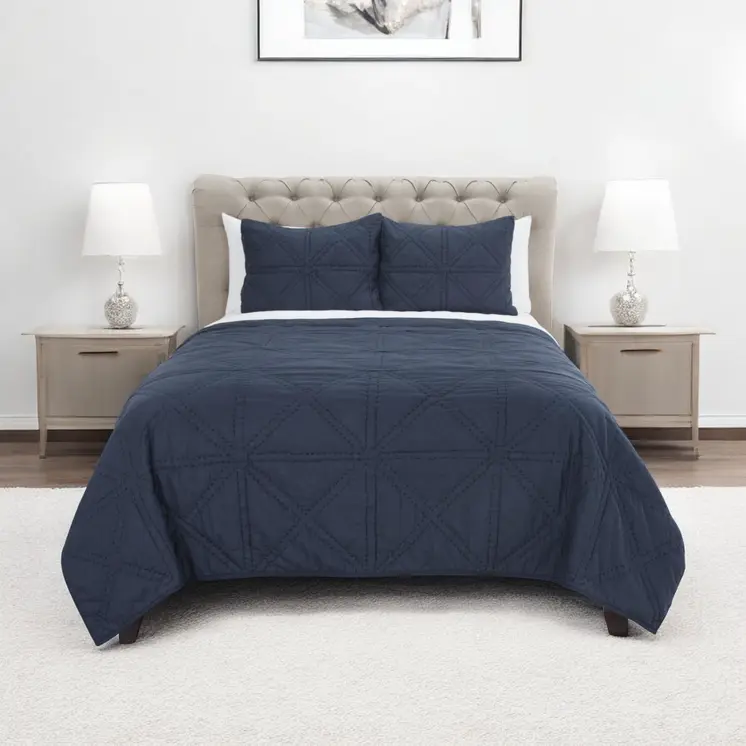 Set of Two Indigo Geometric Twin Extra Long Quilt