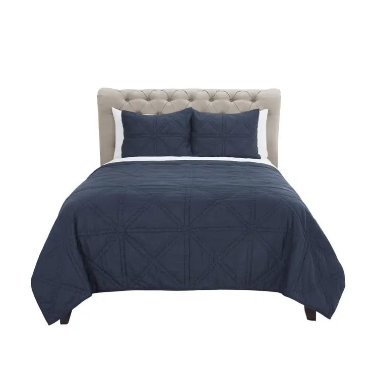 Set of Two Indigo Geometric Twin Extra Long Quilt