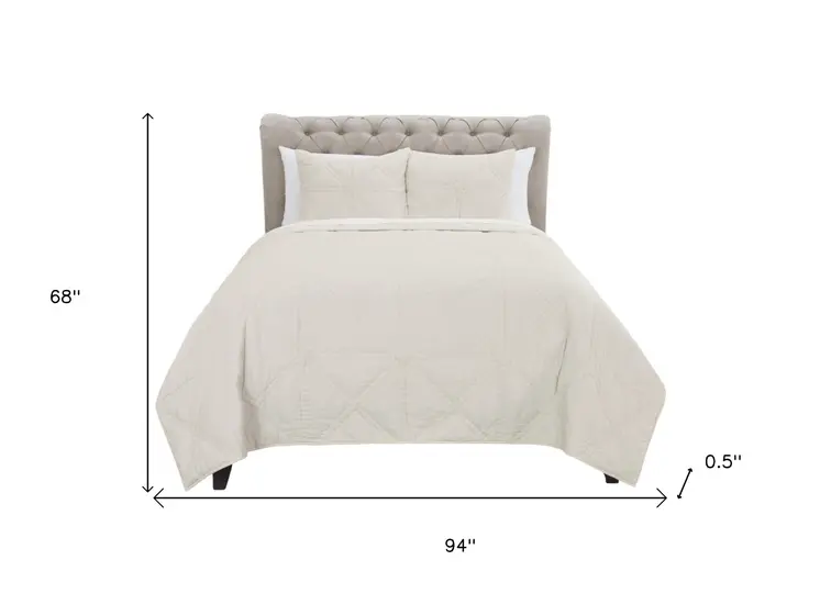 Set of Two Ivory Geometric Twin Extra Long Quilt