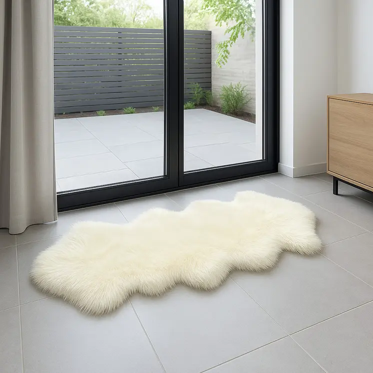 2' X 6' Ivory Wool Sheepskin Handmade Area Rug