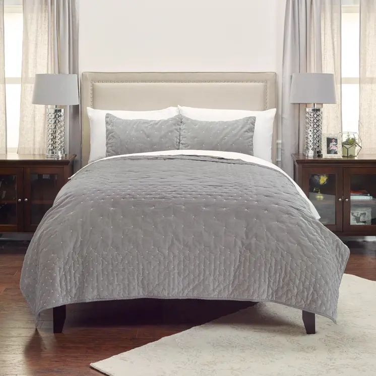 Gray Polka Dots King Quilt