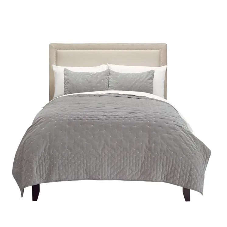 Gray Polka Dots Queen Quilt