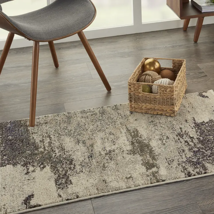 2' X 4' Ivory And Grey Abstract Power Loom Non Skid Area Rug