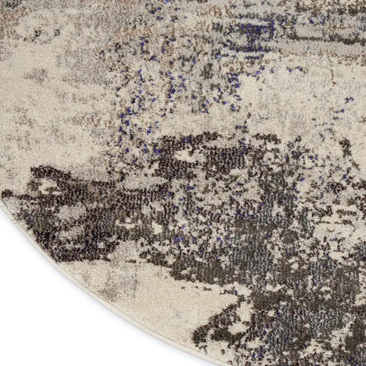 4' X 4' Ivory And Grey Round Abstract Power Loom Non Skid Area Rug