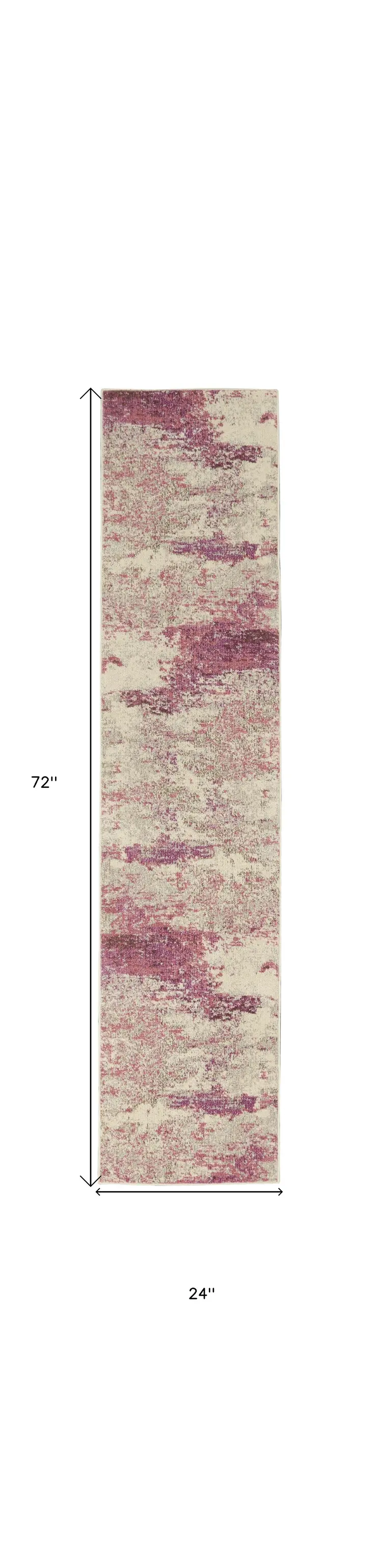 2' X 6' Ivory And Pink Abstract Power Loom Non Skid Runner Rug