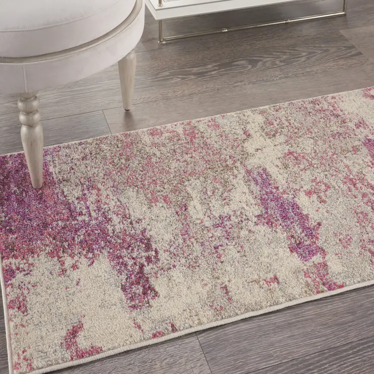 2' X 4' Ivory And Pink Abstract Power Loom Non Skid Area Rug