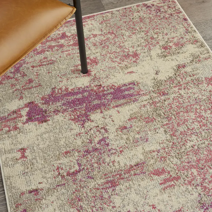 3' X 5' Ivory And Pink Abstract Power Loom Non Skid Area Rug