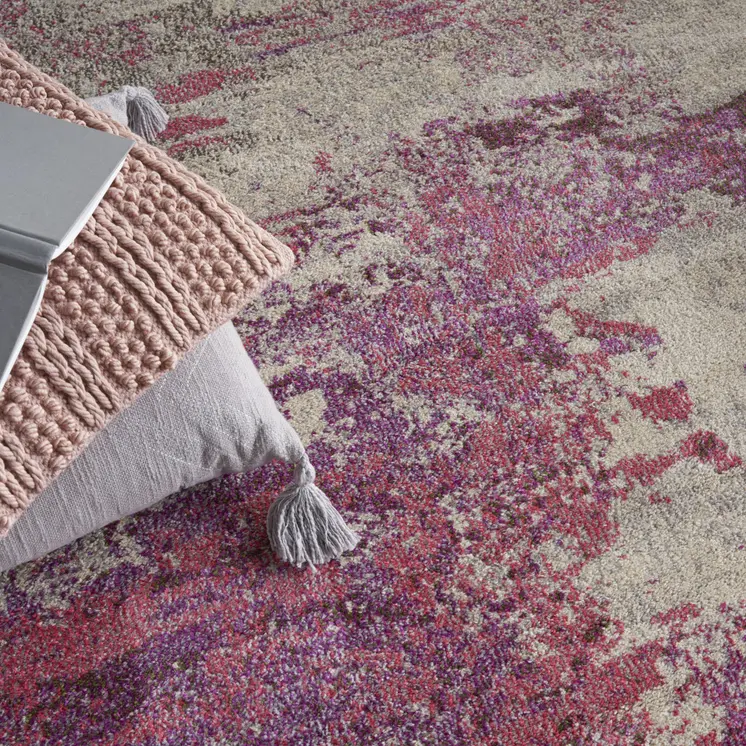 4' X 6' Ivory And Pink Abstract Power Loom Non Skid Area Rug