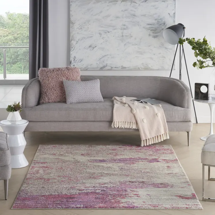 4' X 6' Ivory And Pink Abstract Power Loom Non Skid Area Rug