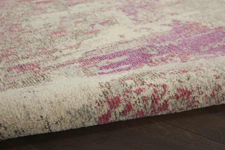 8' X 8' Ivory And Pink Round Abstract Power Loom Non Skid Area Rug