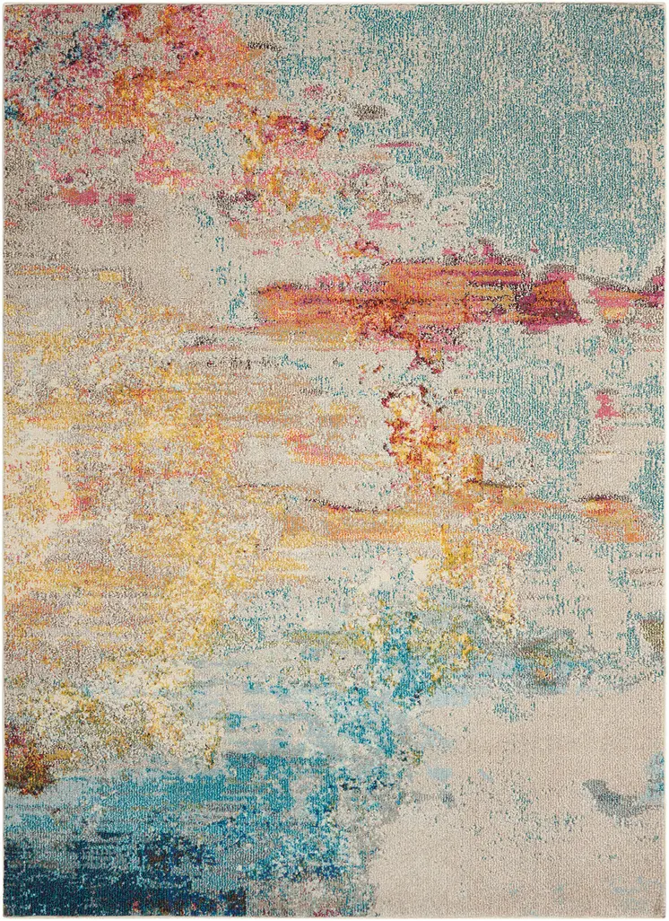 5' X 7' Blue and Orange Abstract Power Loom Area Rug