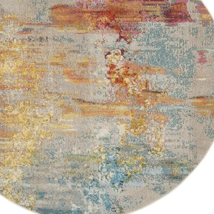 8' X 8' Sealife Round Abstract Power Loom Non Skid Area Rug
